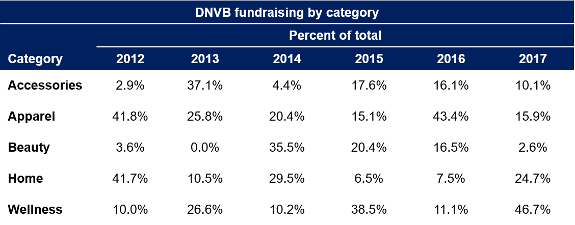 DNVB fundraising by category